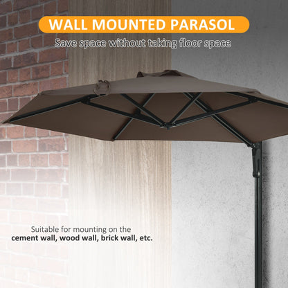 Outsunny Wall Mounted Parasol, Hand to Push Outdoor Patio Umbrella with 180 Degree Rotatable Canopy for Porch, Deck, Garden, 250 cm, Khaki