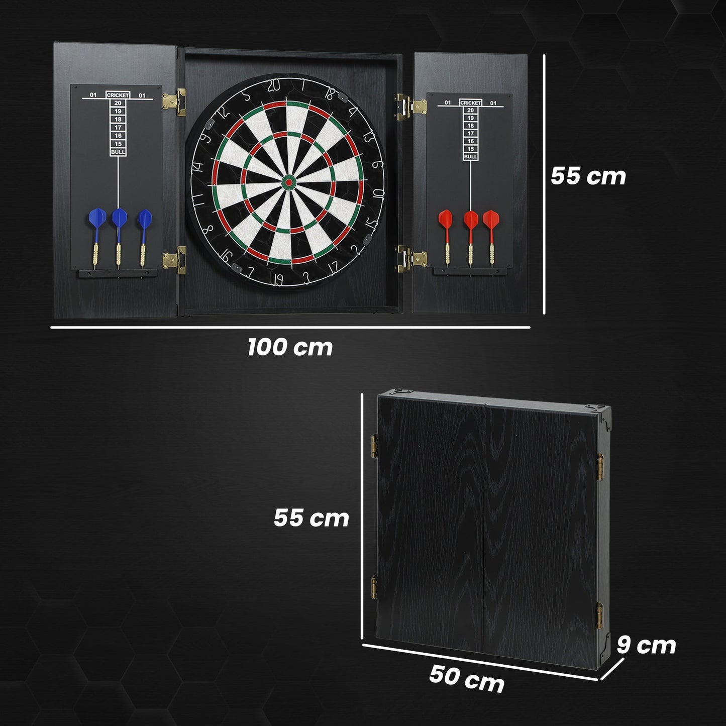 SPORTNOW Bristle Dartboard with Cabinet, 6 Steel Tip Darts, Cabinet