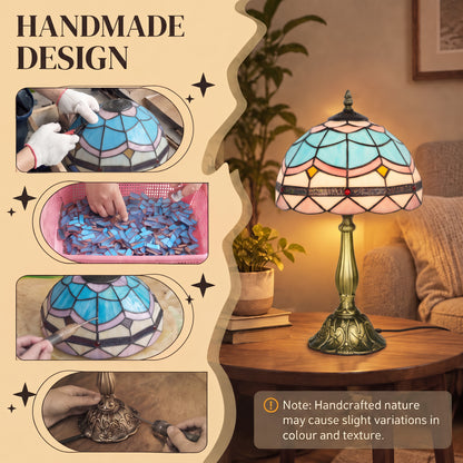 HOMCOM Tiffany Stained Glass Table Lamp, Handmade Antique Bedside Lamp, Decorative Night Light