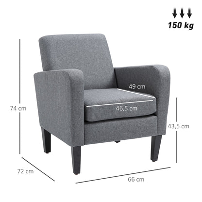 HOMCOM Modern Accent Chair, Occasional Chair with Rubber Wood Legs for Living Room, Bedroom, Grey