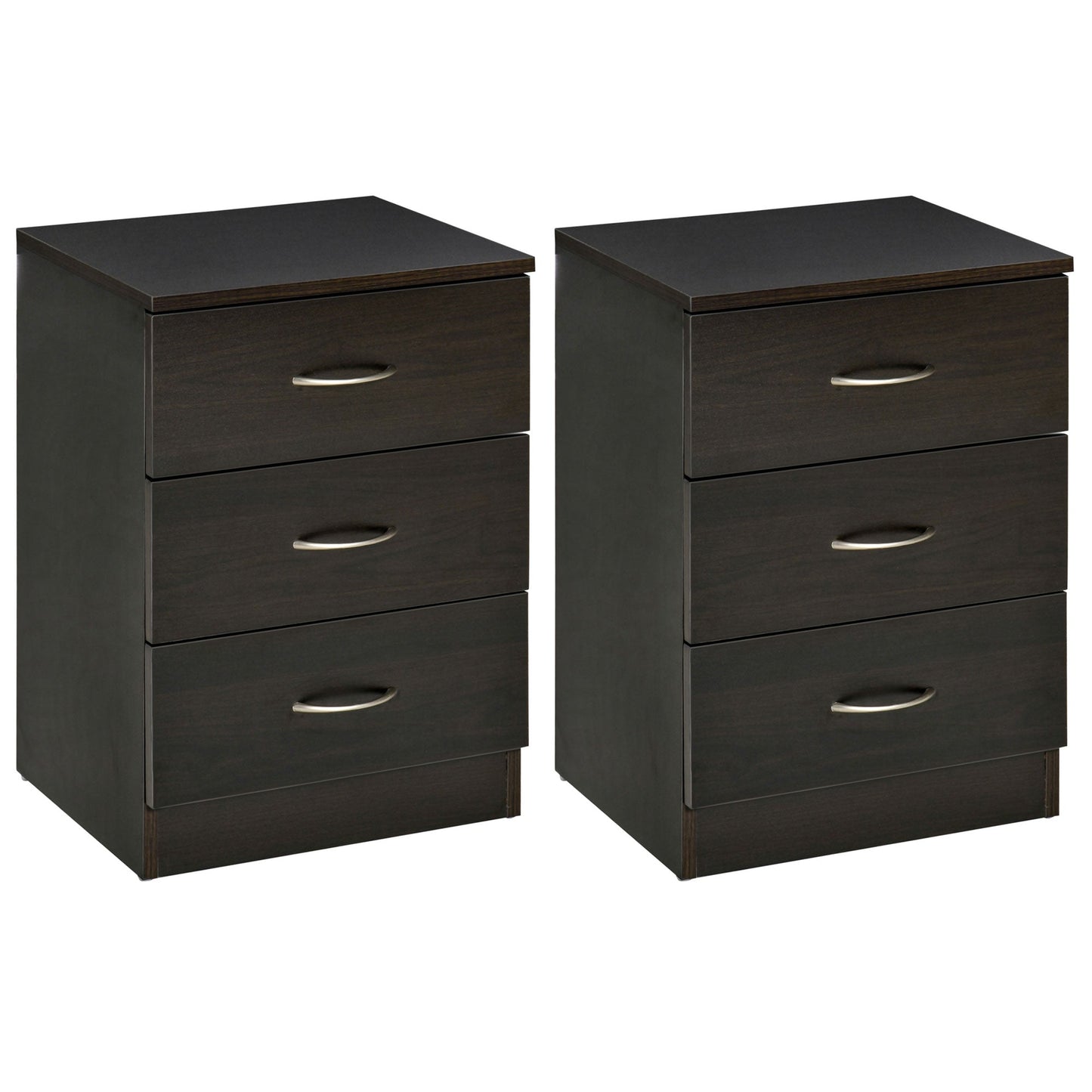 HOMCOM Bedside Cabinet with Drawer and Shelf, White Bedside Table for Bedroom, Living Room, Nightstand Side Table with Metal Rail Set of 2