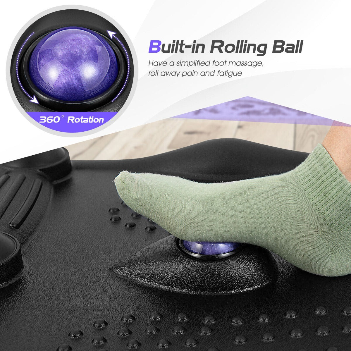 Ergonomic Anti Fatigue Mat with Rolling Massage Ball and Points-Black
