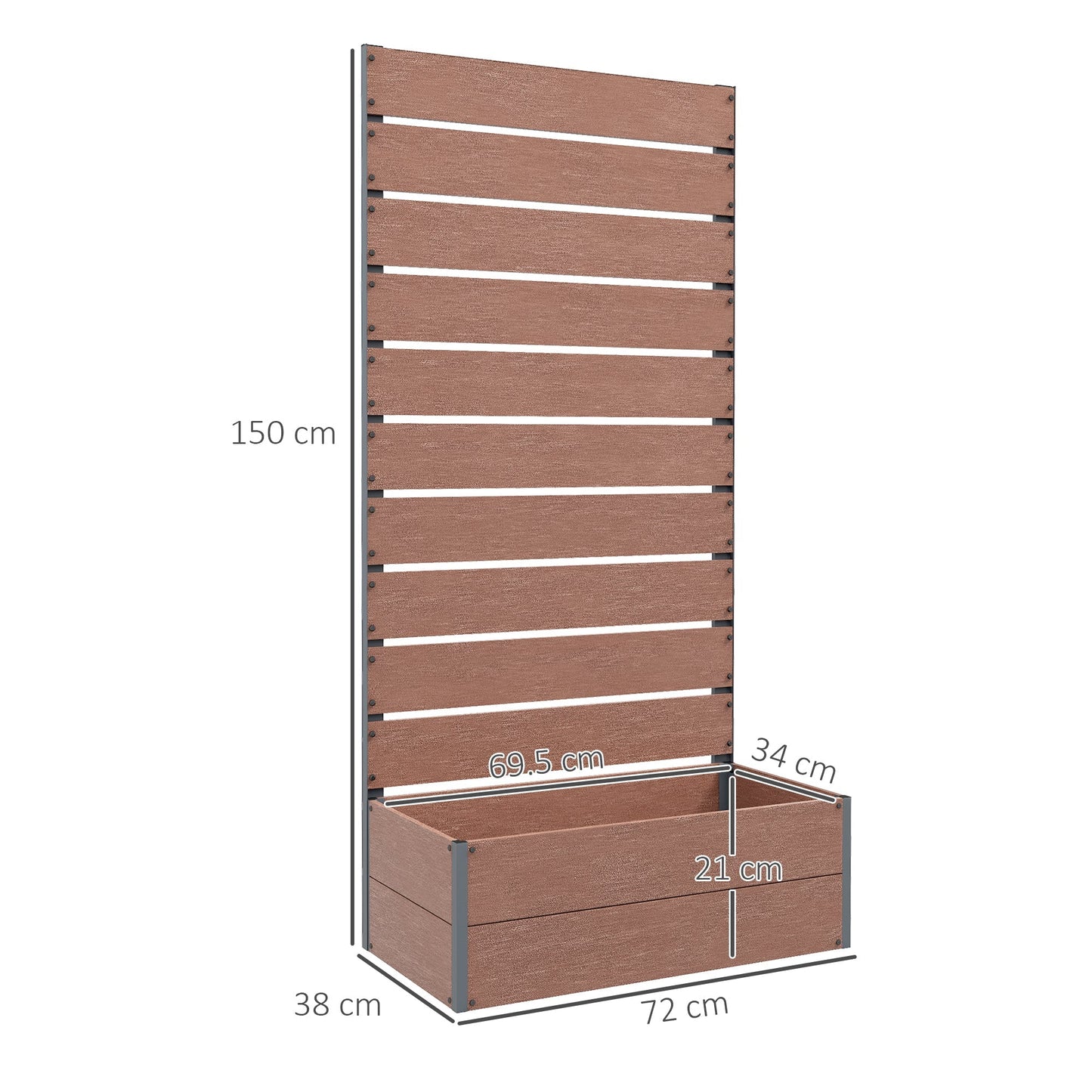 Garden Planter With Trellis for Climbing Plants, Vines, Flowers, Freestanding Raised Bed Planter Box with Drainage Gap, 72x38x150cm, Light Brown