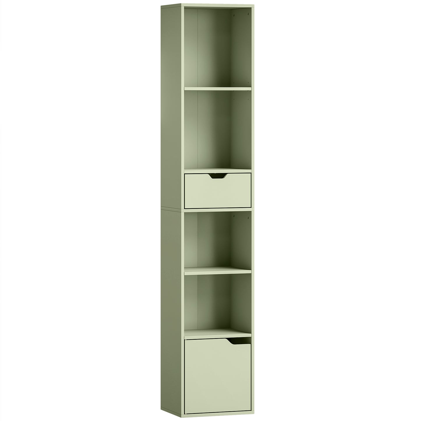 HOMCOM 6-Tier Bookcase, Tall Narrow Bookshelf with Drawer and Door - Green