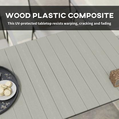 Outsunny 6 Seater Garden Dining Set with Soft Cushions, Rattan Backrest, Rectangular Plastic Top, Garden Furniture Set, Outdoor Dining Table and Chairs for Patio, Balcony, Poolside, Grey