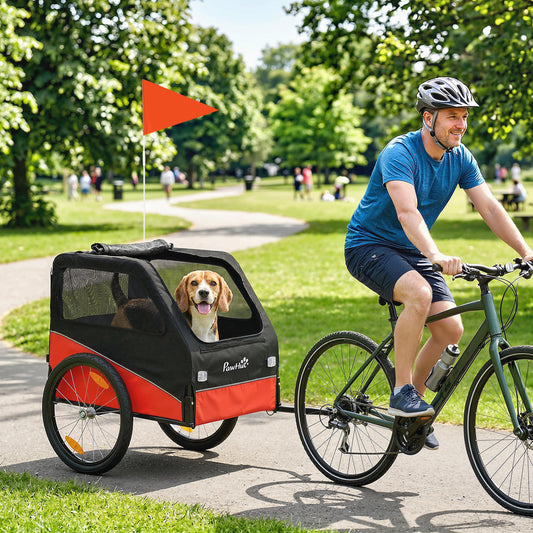 PawHut Dog Bike Trailer, Dog Cart Bicycle Carrier for Small and Medium Pets with 20" Inflatable Rubber Wheels, Red