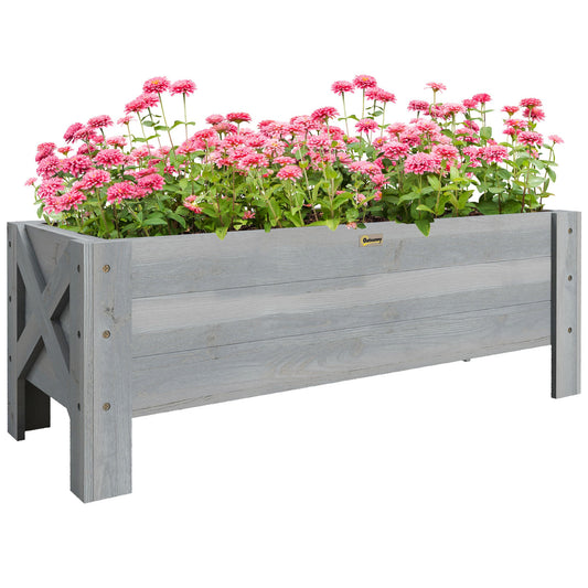 Outsunny 58L Garden Raised Bed Planter Grow Containers for Outdoor Patio Plant Flower Vegetable Pot Fir Wood, 100 x 36,5 x 36 cm, Szary