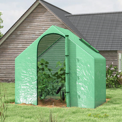 Outsunny Walk In Tomato Greenhouse Garden Outdoor Mini szklarnia do sadzenia kwiatów, stalowa rama z zapinanymi na zamek drzwiami i oknem, osłona z polietylenu, 180 x 100 x 168 cm, kolor zielony