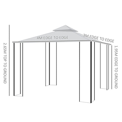 10 x 13ft Outdoor 2-Tier Steel Frame Gazebo with Curtains Outdoor Backyard, Black/Grey