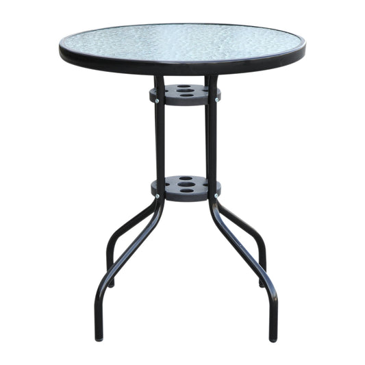 Outsunny Φ60×70H cm Round Metal Table, Garden Table Tempered Glass-Black