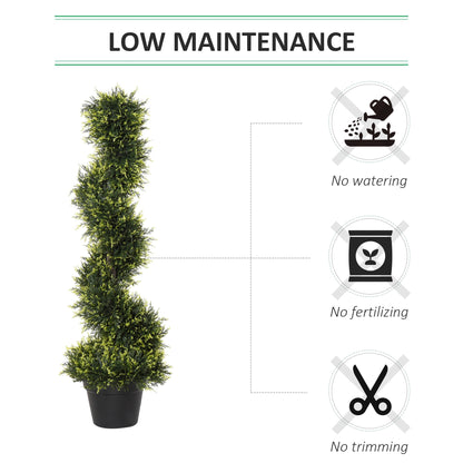 مجموعة Outsunny مكونة من شجرتين اصطناعيتين مقاس 90 سم / 3 أقدام أشجار توبياري حلزونية صناعية مع وعاء وهمي للأماكن الداخلية والخارجية ونباتات خضراء للمنزل والمكتب والحديقة باللون الأخضر