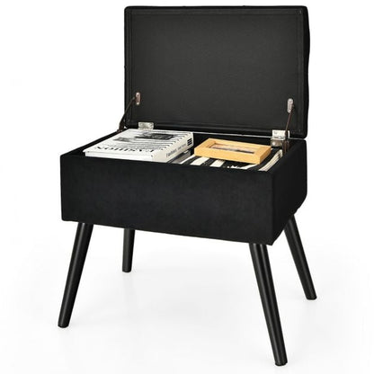 Modern Upholstered Flip Top Velvet Storage Ottoman Footrest-Black