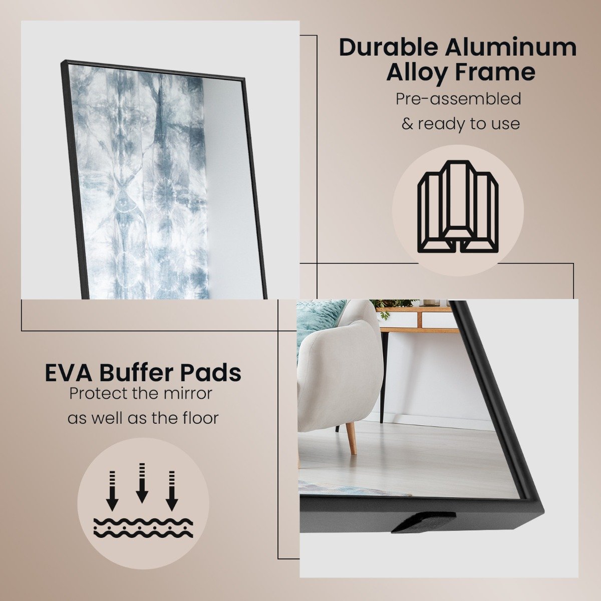 160 x 40cm Full Length Mirror with Shatter-proof Glass-Black