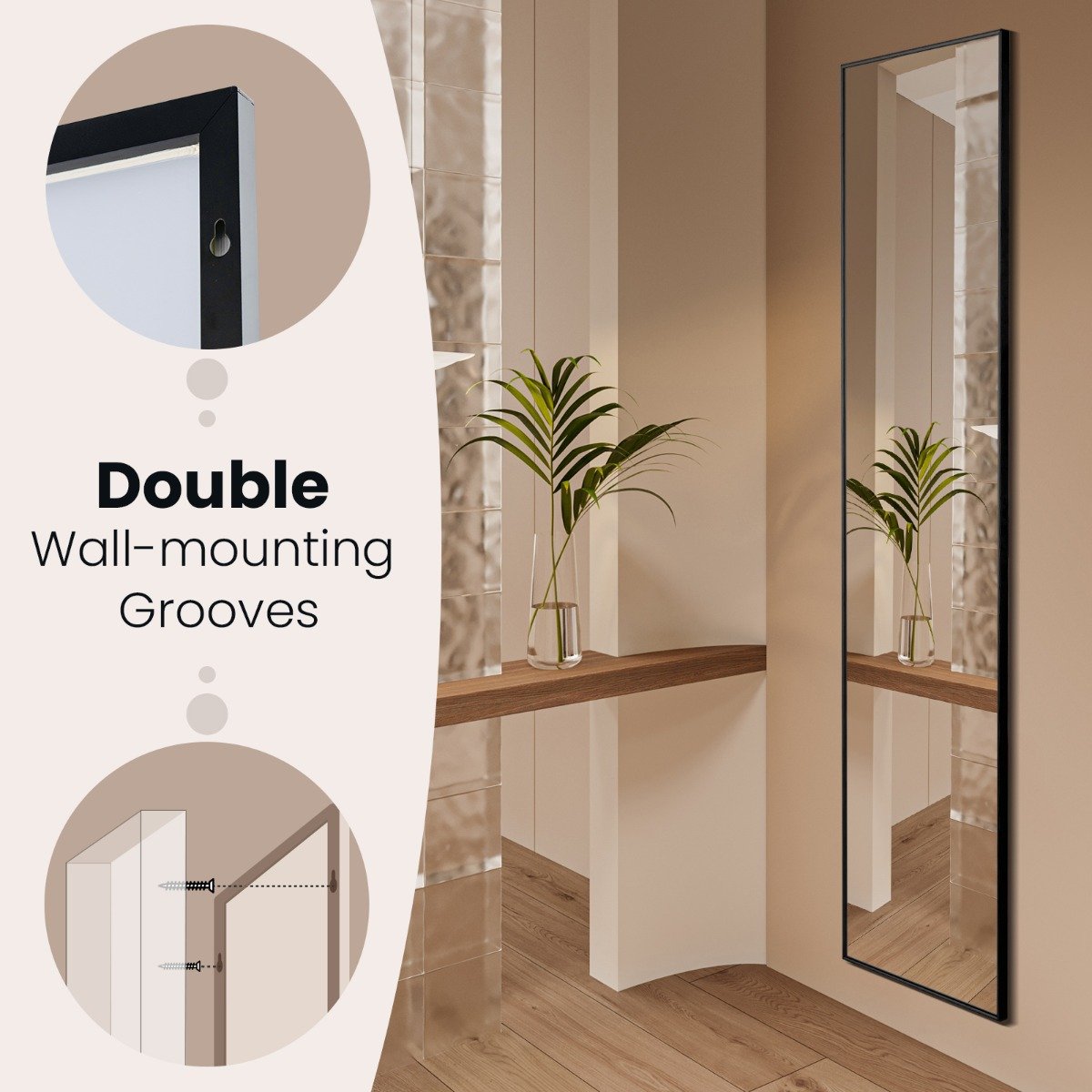 160 x 40cm Full Length Mirror with Shatter-proof Glass-Black