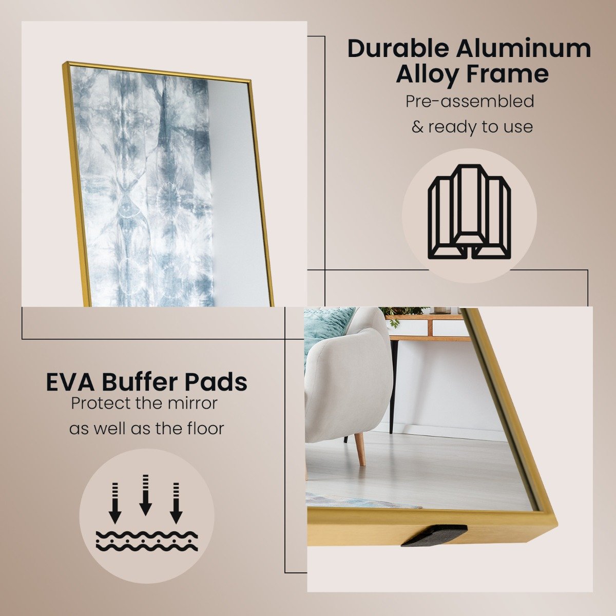 160 x 40cm Full Length Mirror with Shatter-proof Glass-Golden