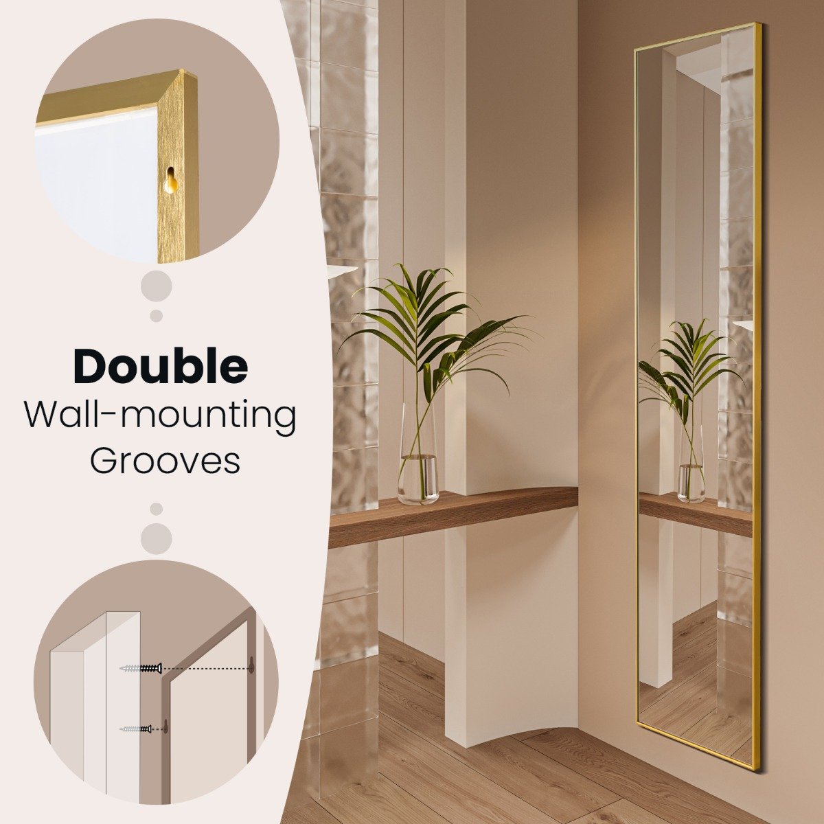 160 x 40cm Full Length Mirror with Shatter-proof Glass-Golden