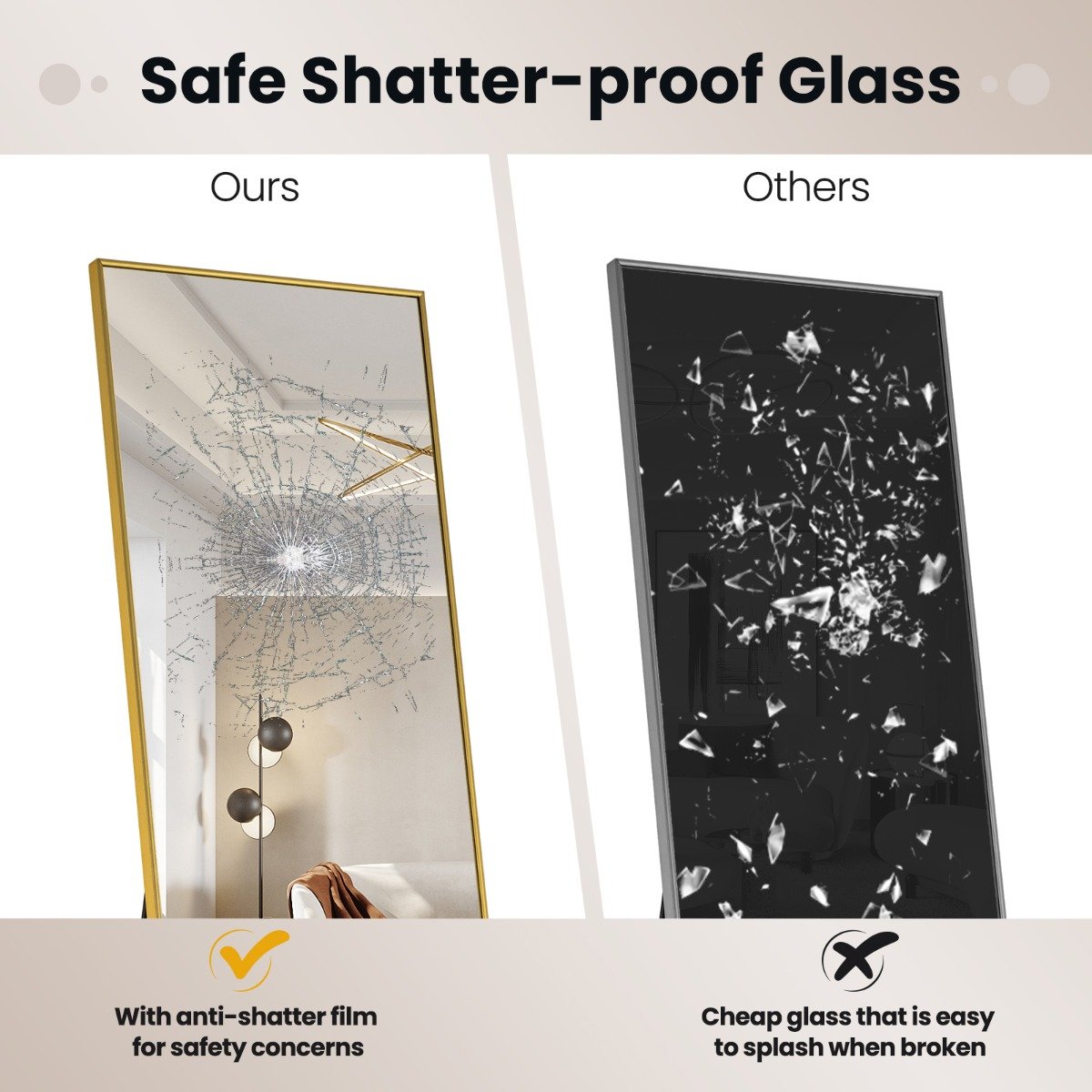 160 x 40cm Full Length Mirror with Shatter-proof Glass-Golden