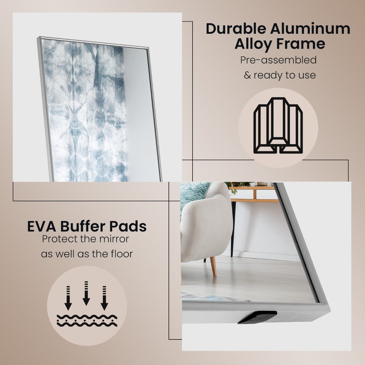 160 x 40cm Full Length Mirror with Shatter-proof Glass-Silver