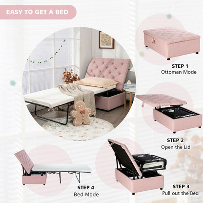 2-in-1 Convertible Sofa Bed with Mattress for Home and Office-Pink