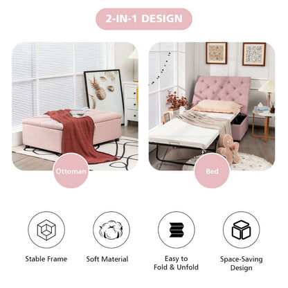 2-in-1 Convertible Sofa Bed with Mattress for Home and Office-Pink