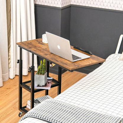 C-Shaped Mobile Couch Side Table with Height Adjustable Storage-Coffee