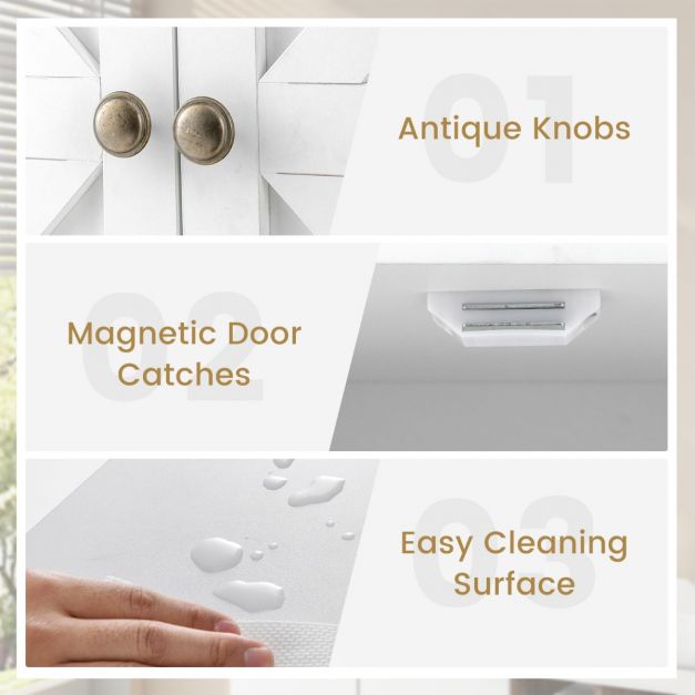 Bathroom Wall Cabinet with Double Doors &amp; Open Shelf &amp; Towel Rack-White