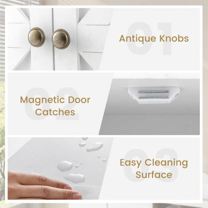 Bathroom Wall Cabinet with Double Doors &amp; Open Shelf &amp; Towel Rack-White