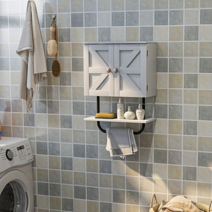 Bathroom Wall Cabinet with Double Doors &amp; Open Shelf &amp; Towel Rack-White