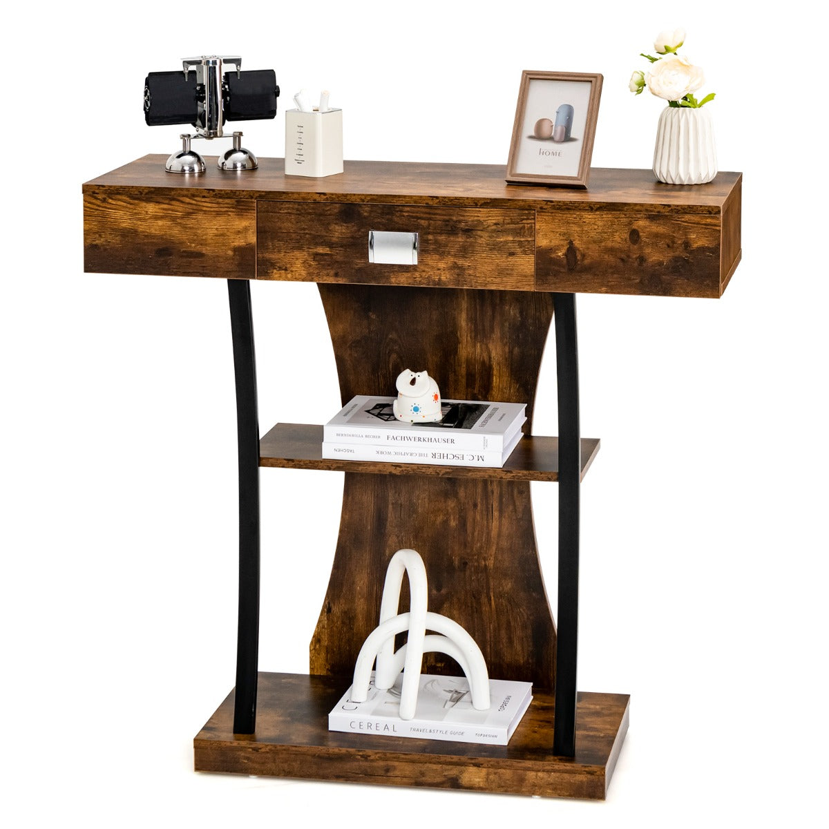 T-Shaped Console Table for Small Space-Brown