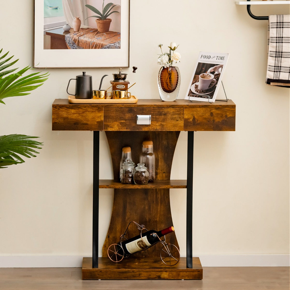 T-Shaped Console Table for Small Space-Brown