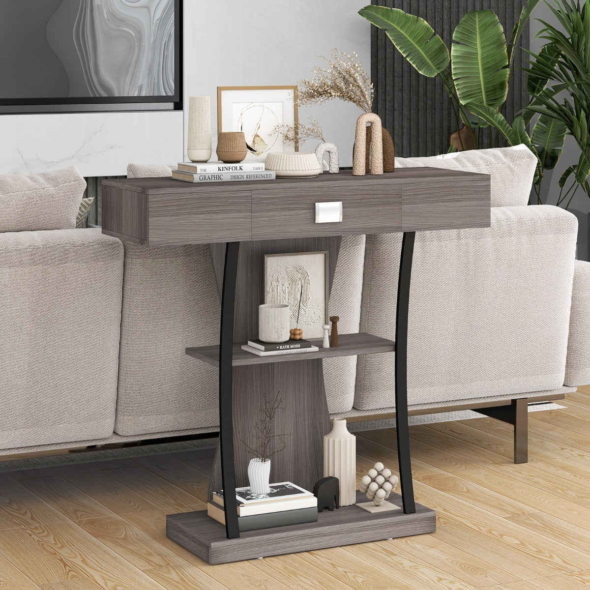 T-Shaped Console Table for Small Space-Grey