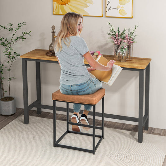 Bar Stools Set of 2 with PVC Leather Cushion-Brown