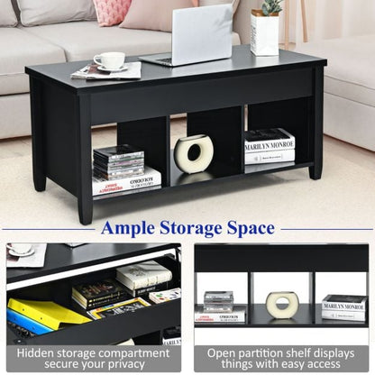 Rising Center Table with Lift Top Hidden Compartment-Black
