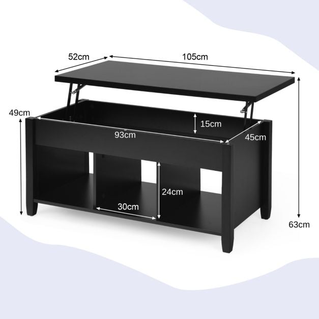 Rising Center Table with Lift Top Hidden Compartment-Black