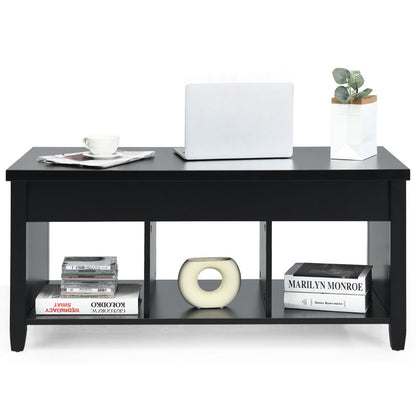 Rising Center Table with Lift Top Hidden Compartment-Black