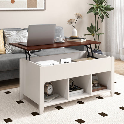 Rising Center Table with Lift Top Hidden Compartment-White