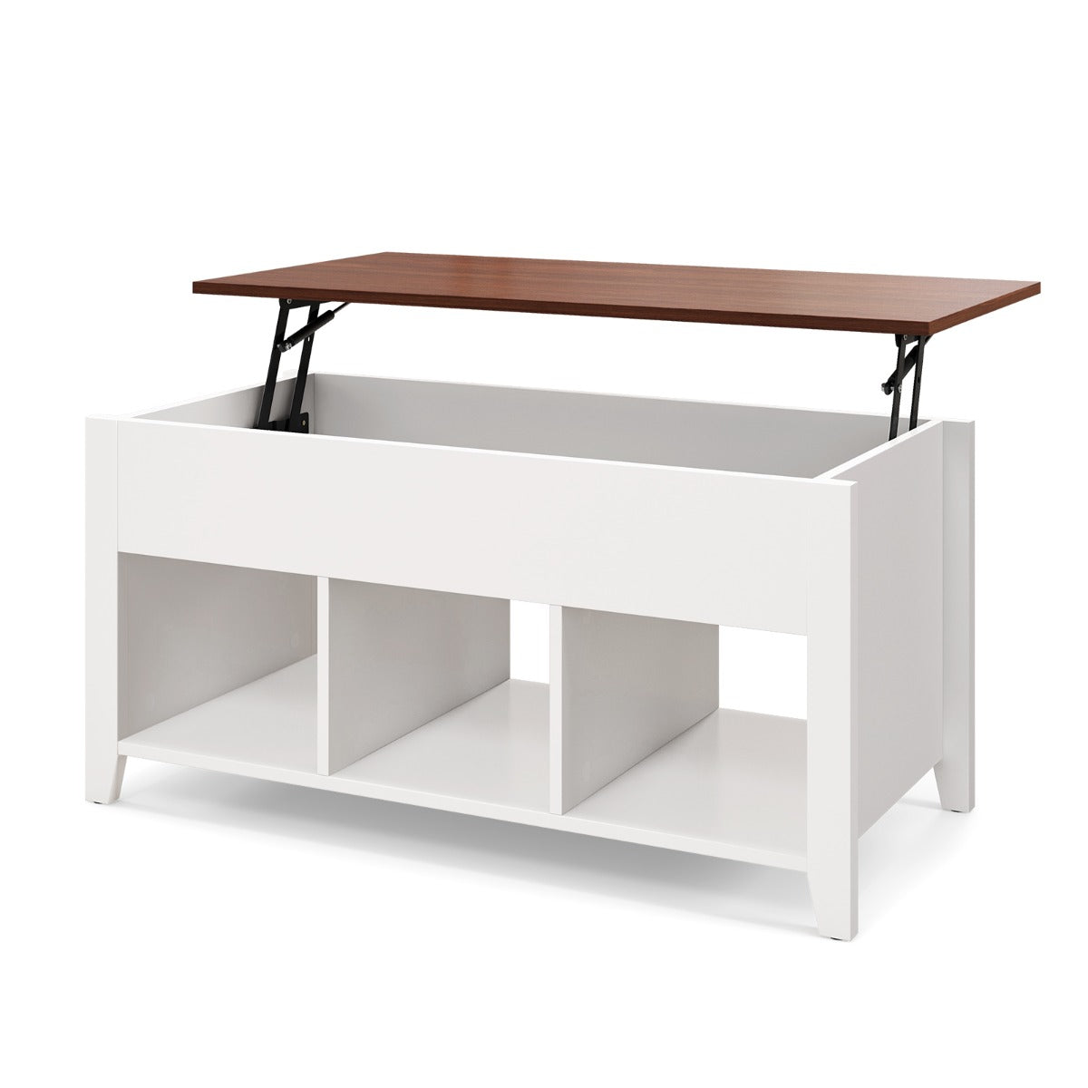 Rising Center Table with Lift Top Hidden Compartment-White