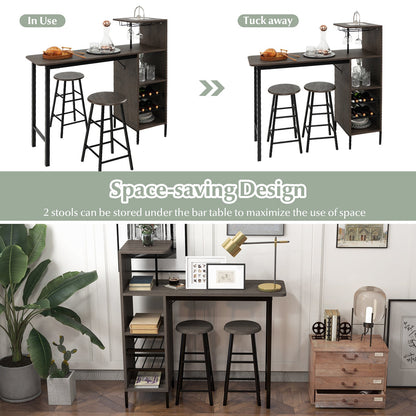 3 Pieces Bar Table & Chair Set with 6-Bottle Wine Racks for Dining Room