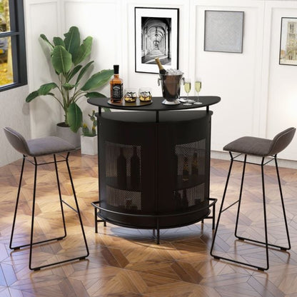 4-Tier Liquor Bar Table with 3 Glass Holders and Storage Shelves-Black