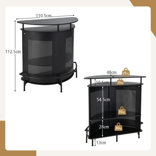 4-Tier Liquor Bar Table with 3 Glass Holders and Storage Shelves-Black