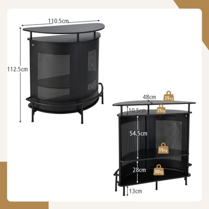 4-Tier Liquor Bar Table with 3 Glass Holders and Storage Shelves-Black