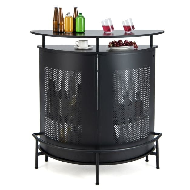 4-Tier Liquor Bar Table with 3 Glass Holders and Storage Shelves-Black