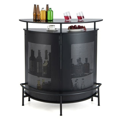 4-Tier Liquor Bar Table with 3 Glass Holders and Storage Shelves-Black