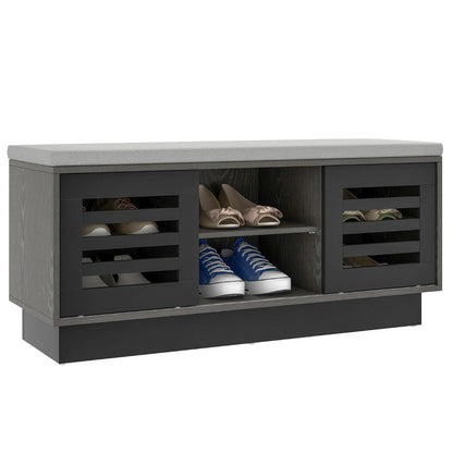 Shoe Bench with 6 Storage Compartments and 3 Adjustable Shelves and Cushion-Dark Grey