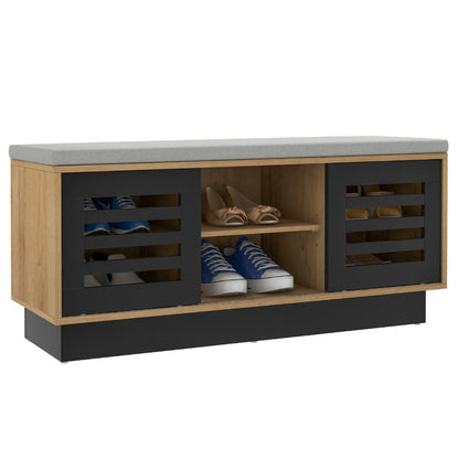 Shoe Bench with 6 Storage Compartments and 3 Adjustable Shelves and Cushion-Natural