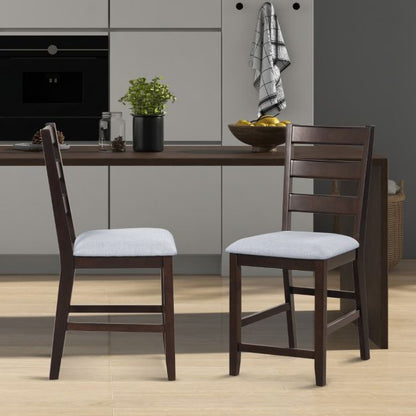 2-Piece Counter Height Bar Stool Set with Padded Seat and Rubber Wood Legs-Brown