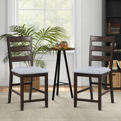 2-Piece Counter Height Bar Stool Set with Padded Seat and Rubber Wood Legs-Brown