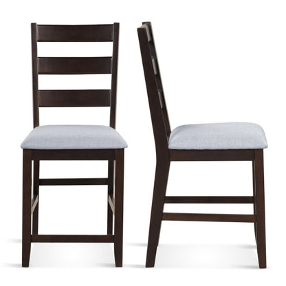 2-Piece Counter Height Bar Stool Set with Padded Seat and Rubber Wood Legs-Brown