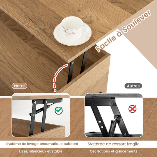 Lift Top Coffee Table with 3 Compartments and Hidden Storage Metal Leg Coffee Table with Pneumatic Lift Natural