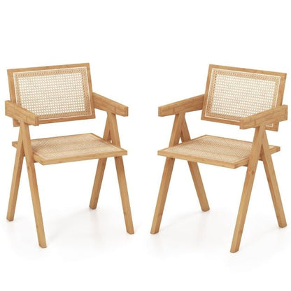 Rattan Accent Chairs Set of 2 with Natural Bamboo Frame-Natural